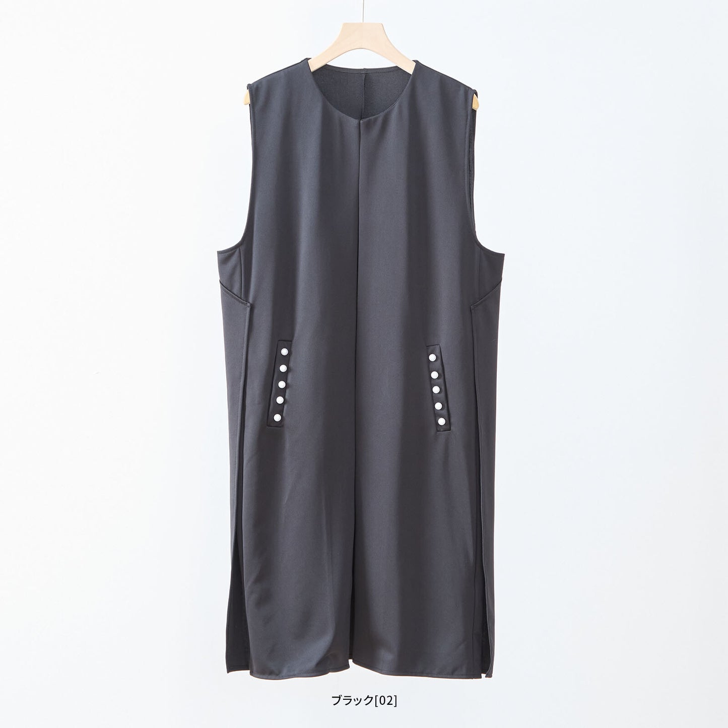 【L〜LL】ポイント パール ロング ジレ ベスト トップス (N33-004)