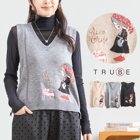 【M〜L】レトロガール ニット ベスト トップス(R33-172)