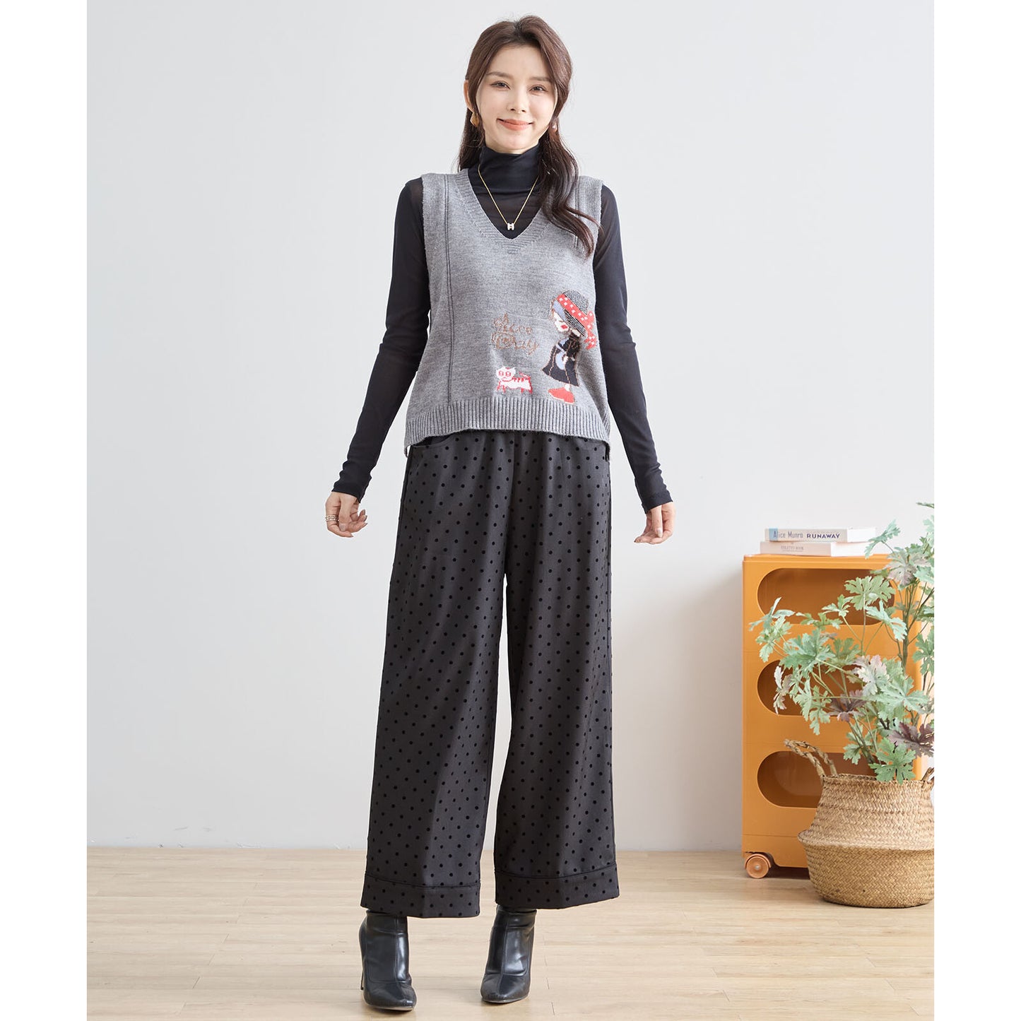 【M〜L】レトロガール ニット ベスト トップス(R33-172)