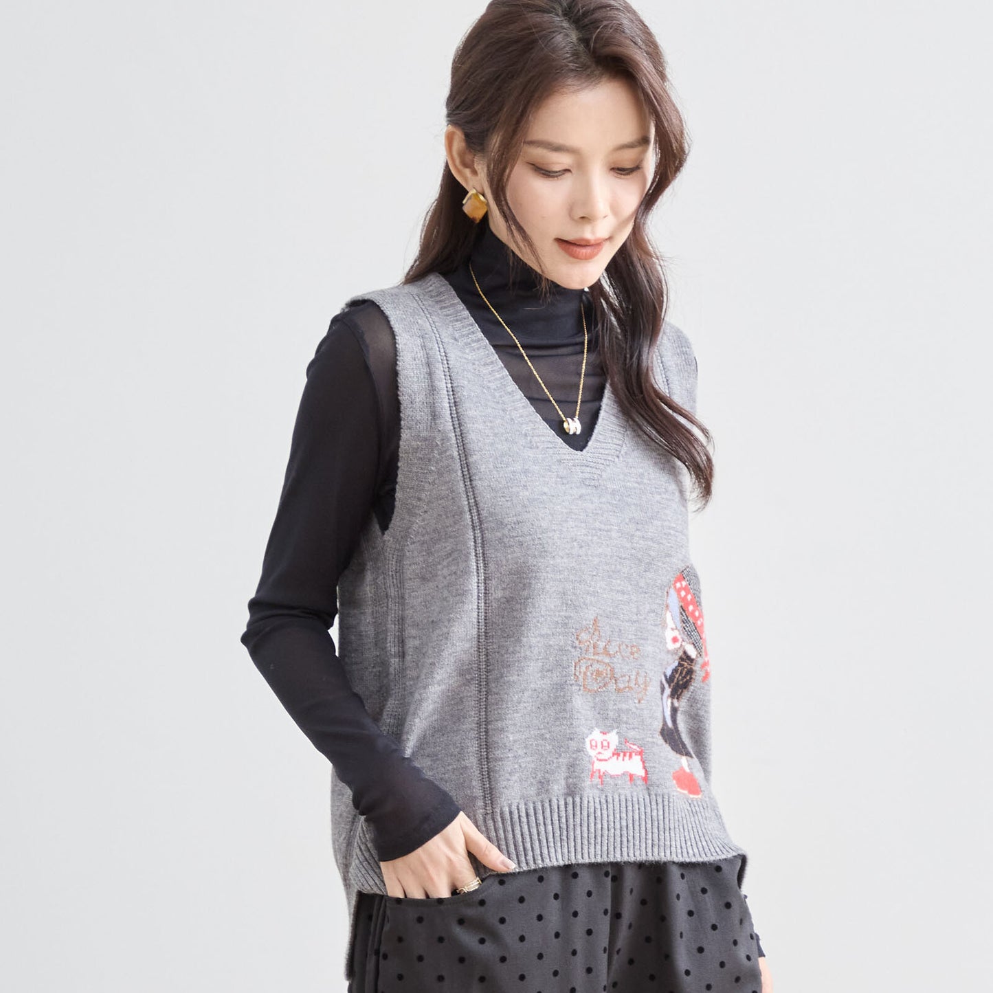 【M〜L】レトロガール ニット ベスト トップス(R33-172)