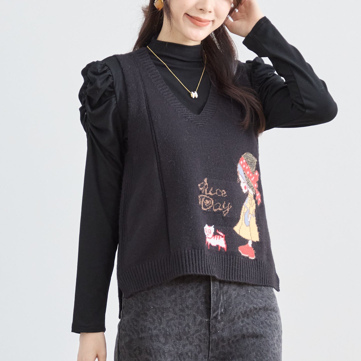 【M〜L】レトロガール ニット ベスト トップス(R33-172)