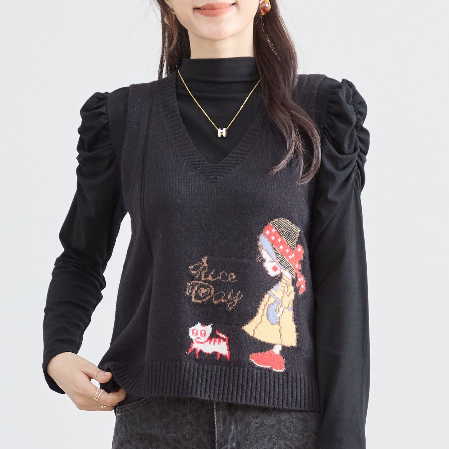 【M〜L】レトロガール ニット ベスト トップス(R33-172)