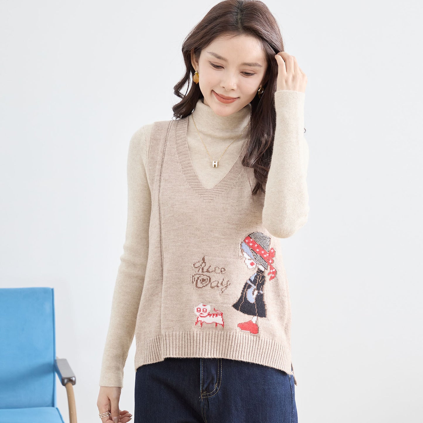 【M〜L】レトロガール ニット ベスト トップス(R33-172)