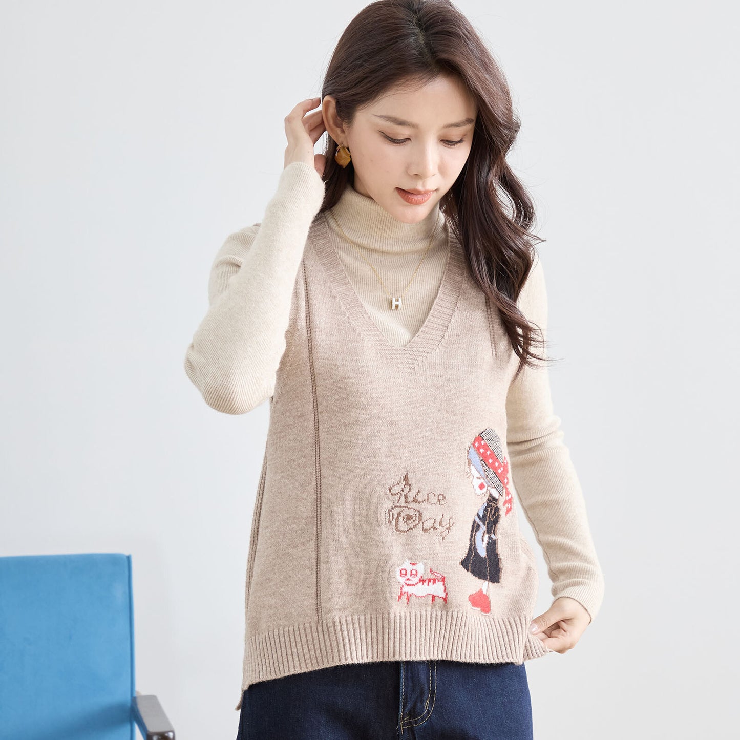 【M〜L】レトロガール ニット ベスト トップス(R33-172)