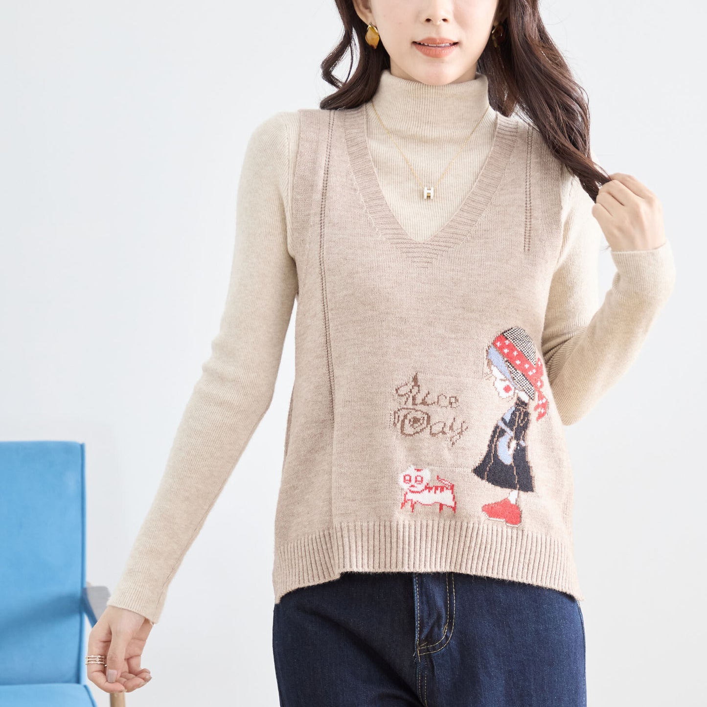 【M〜L】レトロガール ニット ベスト トップス(R33-172)