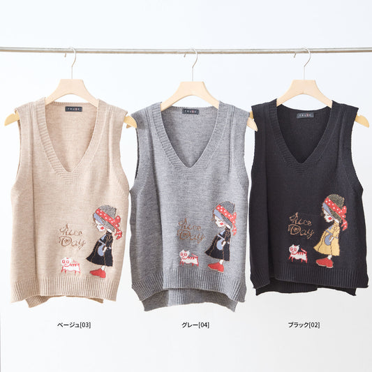 【M〜L】レトロガール ニット ベスト トップス(R33-172)