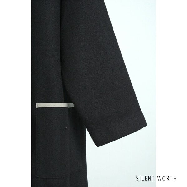 【M〜L相当】配色パイピング起毛ノーカラーコート|軽量アウター・上品シンプル・秋冬アウター・C-3181