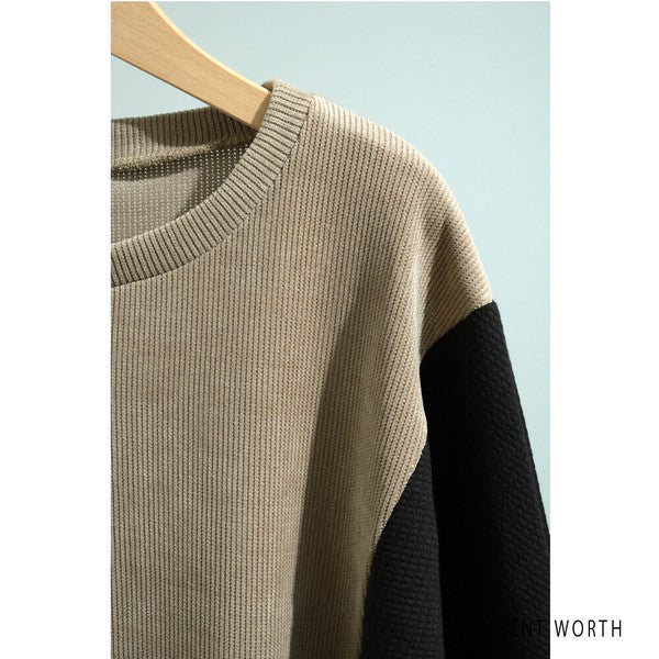 【M〜L】ジャカード異素材アシメ切替ワンピース|体型カバー・大人カジュアル・長袖・秋冬・Z-092