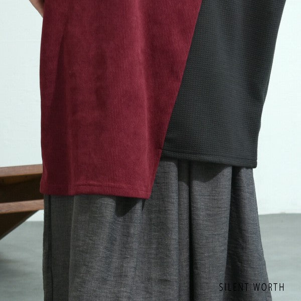 【M〜L】ジャカード異素材アシメ切替ワンピース|体型カバー・大人カジュアル・長袖・秋冬・Z-092