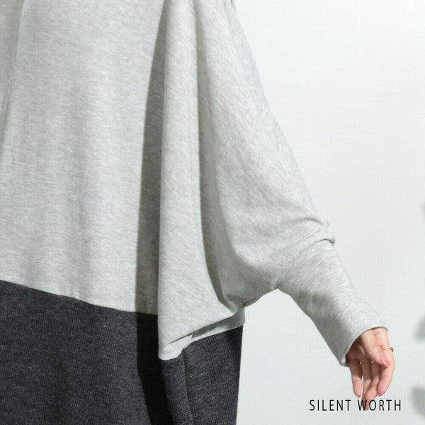 【Fサイズ】裾ギャザー異素材切替ワンピース|ゆったり体型カバー・ドレープシルエット・SILENT WORTH N-2915