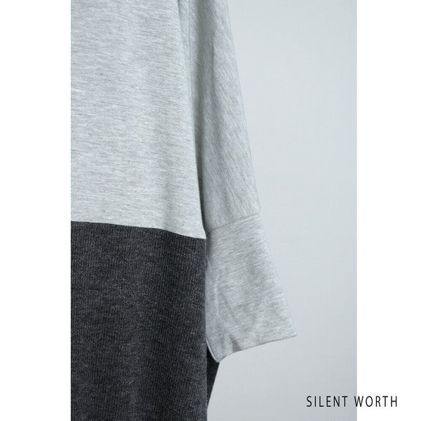 【Fサイズ】裾ギャザー異素材切替ワンピース|ゆったり体型カバー・ドレープシルエット・SILENT WORTH N-2915