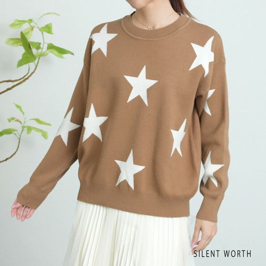 【Mサイズ】星柄ニットプルオーバー|SILENT WORTH レディース 秋冬 トップス 長袖 セーター N-3016