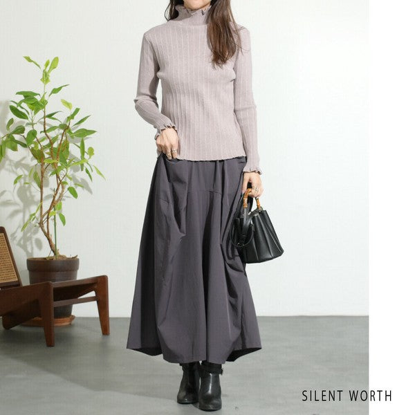 【M】リブフリルデザインニットプルオーバー|首元&袖口フリル・シンプル上品・SILENT WORTH・N-2961