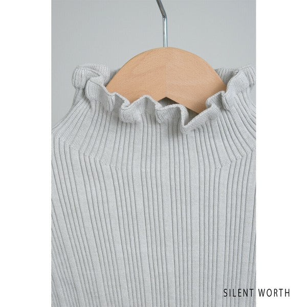 【M】リブフリルデザインニットプルオーバー|首元&袖口フリル・シンプル上品・SILENT WORTH・N-2961