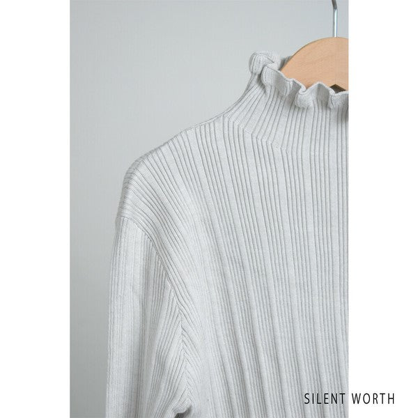 【M】リブフリルデザインニットプルオーバー|首元&袖口フリル・シンプル上品・SILENT WORTH・N-2961