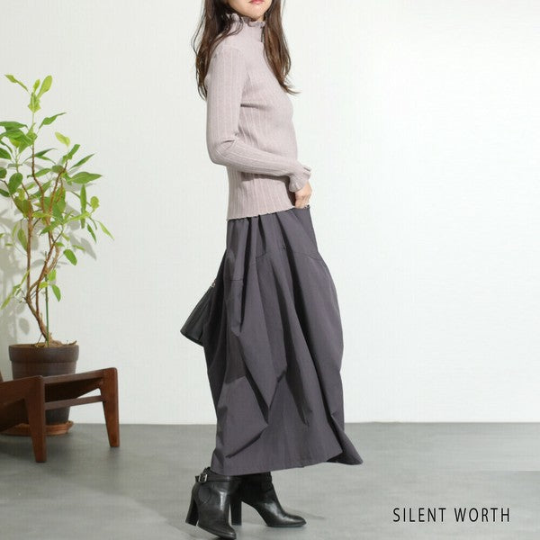 【M】リブフリルデザインニットプルオーバー|首元&袖口フリル・シンプル上品・SILENT WORTH・N-2961