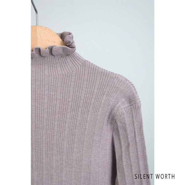 【M】リブフリルデザインニットプルオーバー|首元&袖口フリル・シンプル上品・SILENT WORTH・N-2961