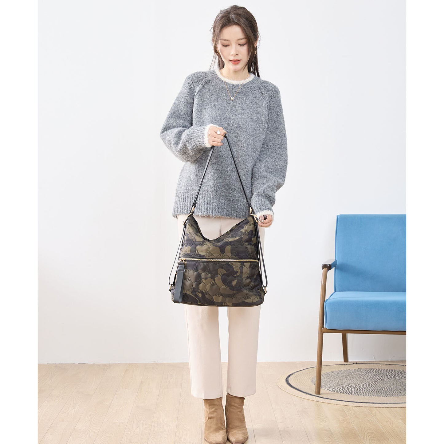 ハート カモフラ柄 2WAY ショルダーバッグ BAG トートバッグ (N92-049)