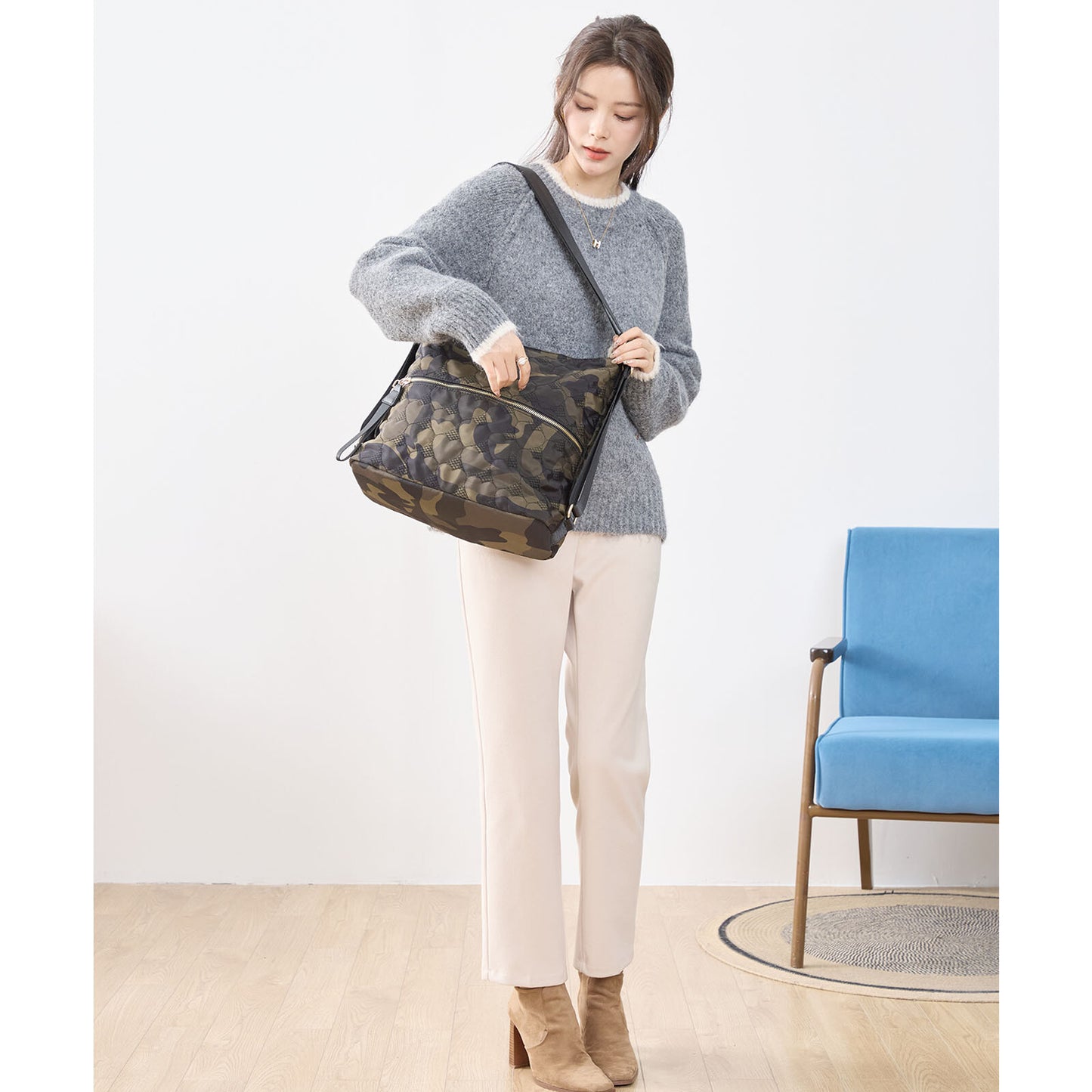 ハート カモフラ柄 2WAY ショルダーバッグ BAG トートバッグ (N92-049)