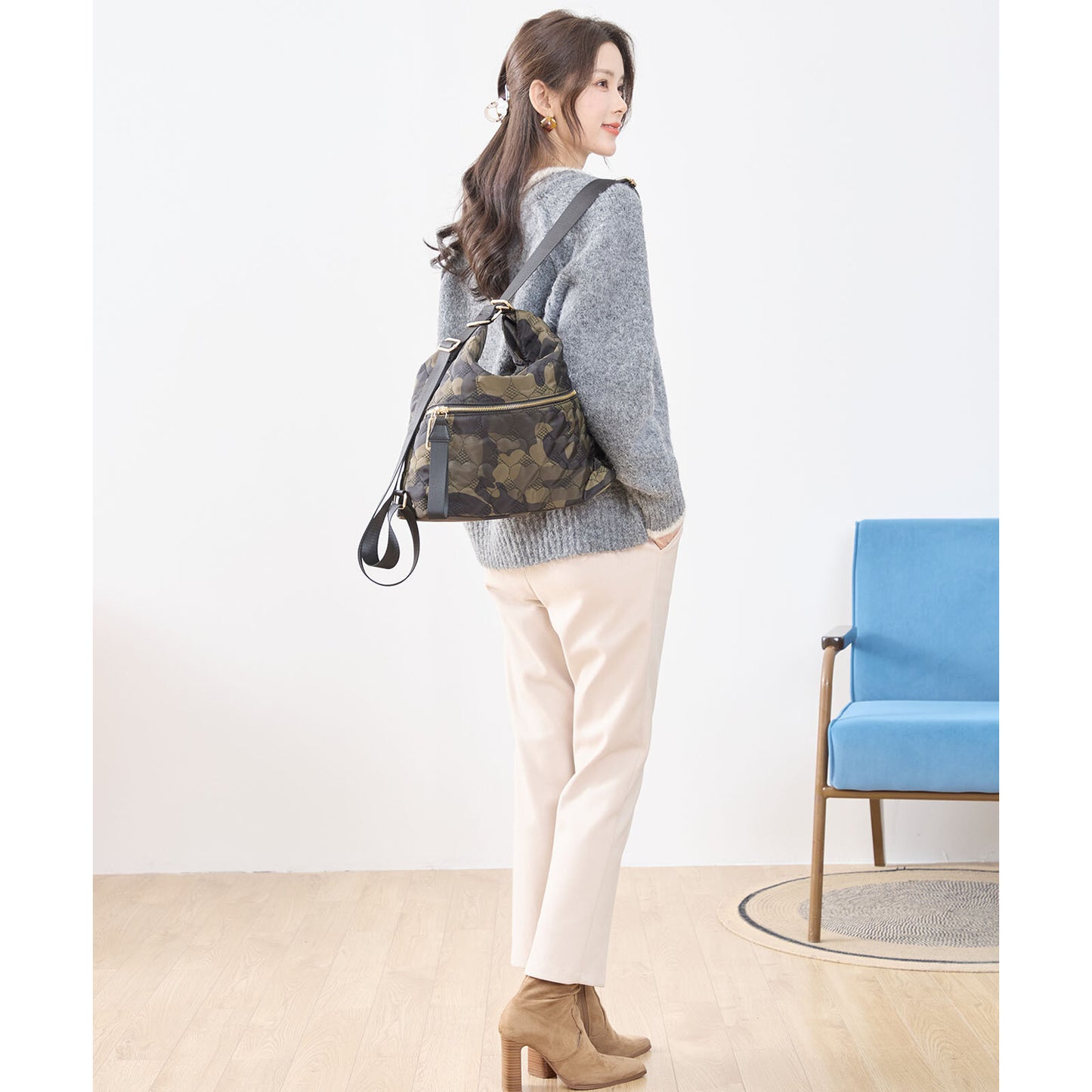 ハート カモフラ柄 2WAY ショルダーバッグ BAG トートバッグ (N92-049)