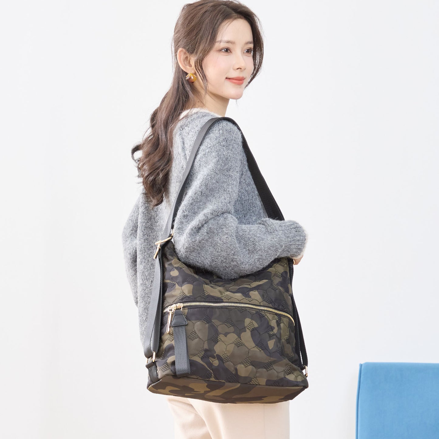 ハート カモフラ柄 2WAY ショルダーバッグ BAG トートバッグ (N92-049)