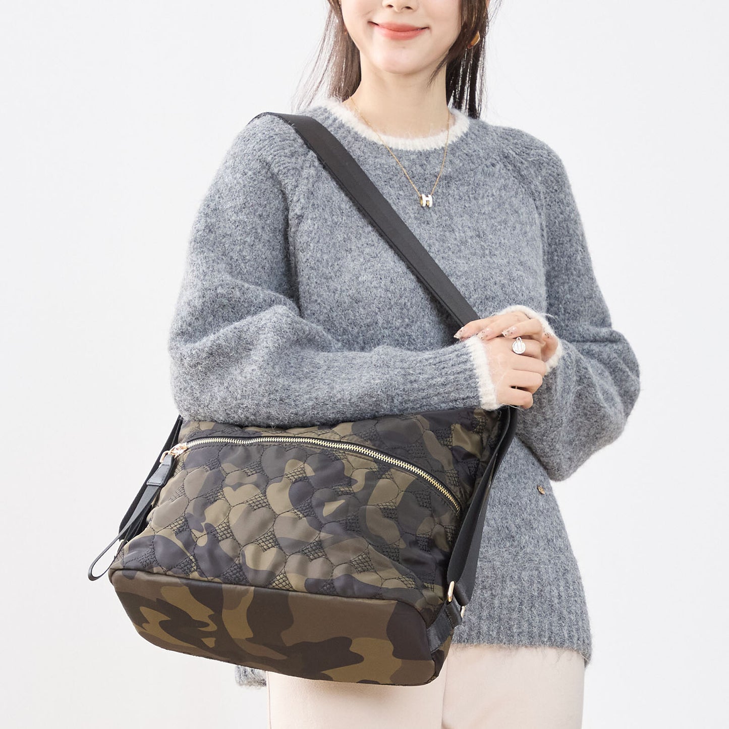ハート カモフラ柄 2WAY ショルダーバッグ BAG トートバッグ (N92-049)