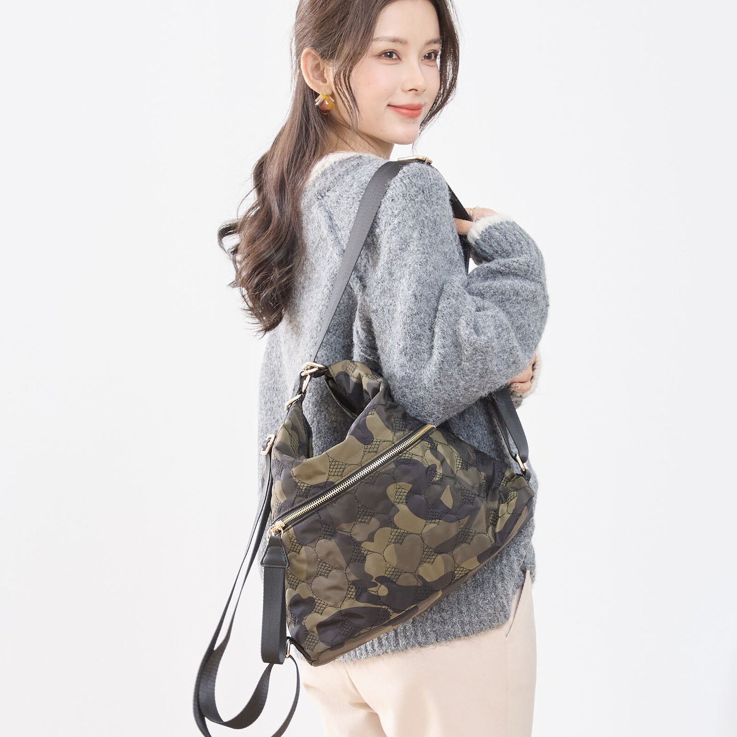 ハート カモフラ柄 2WAY ショルダーバッグ BAG トートバッグ (N92-049)