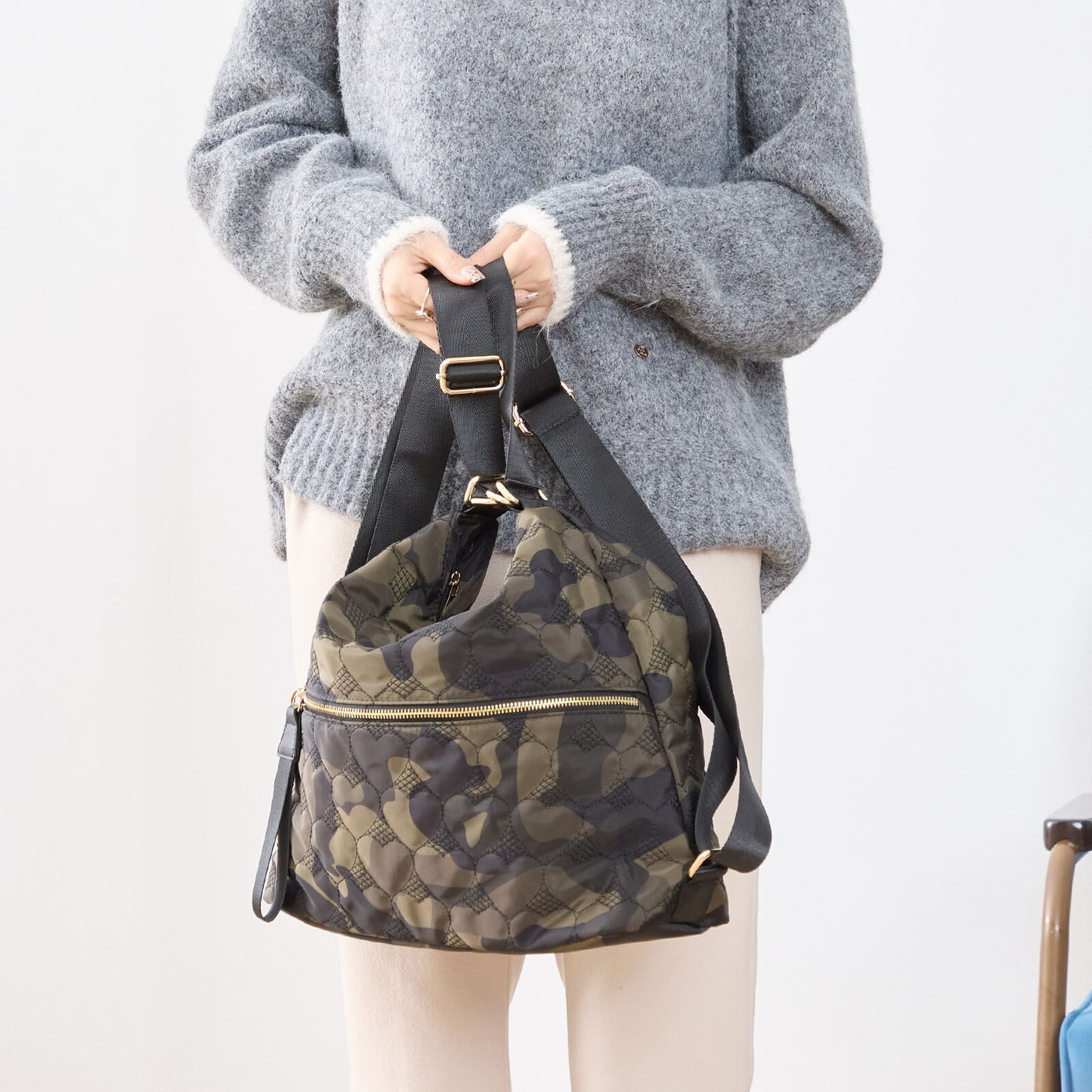 ハート カモフラ柄 2WAY ショルダーバッグ BAG トートバッグ (N92-049)