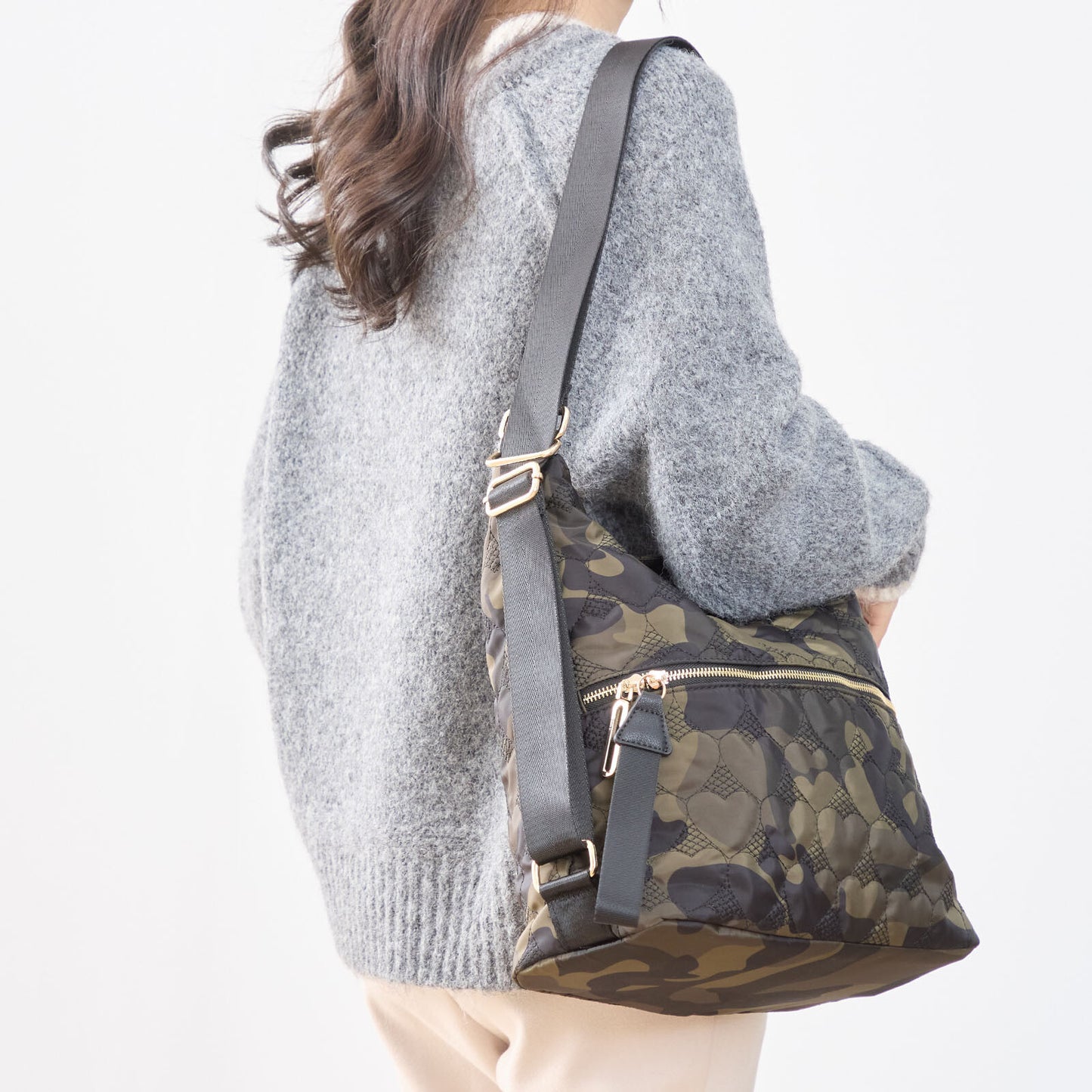 ハート カモフラ柄 2WAY ショルダーバッグ BAG トートバッグ (N92-049)