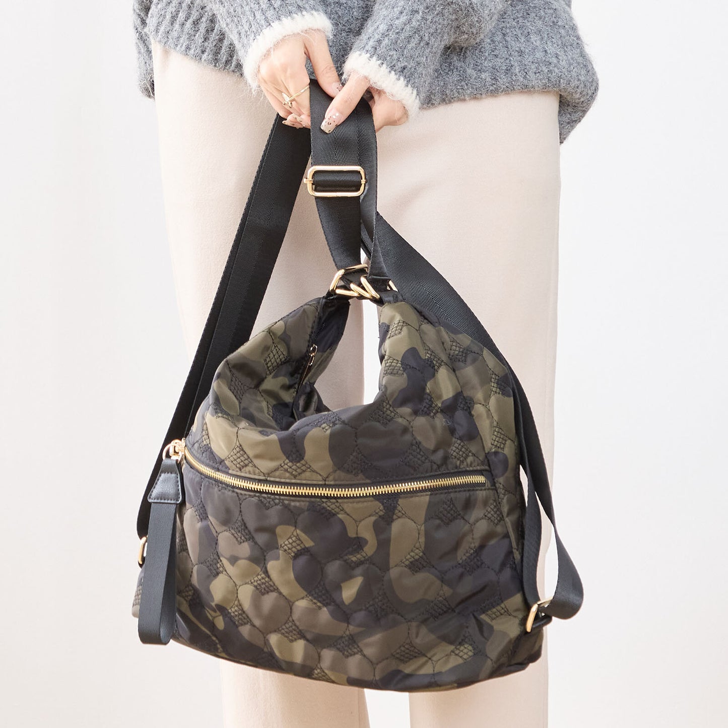 ハート カモフラ柄 2WAY ショルダーバッグ BAG トートバッグ (N92-049)