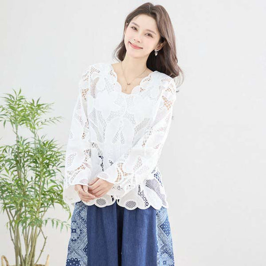 【M〜L】エレガントフローラルカットワークレースカーディガン(N22-075)|華やか刺繍×上品レースで春夏に映える一枚