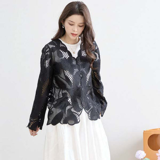 【M〜L】エレガントフローラルカットワークレースカーディガン(N22-075)|華やか刺繍×上品レースで春夏に映える一枚