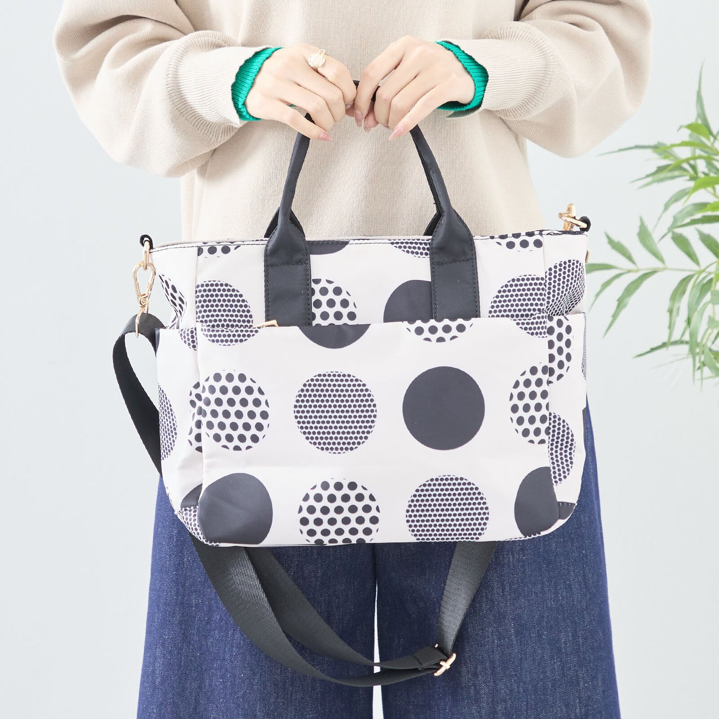 ランダム大ドット 2WAY ハンドバッグ トートバッグ (N92-075)