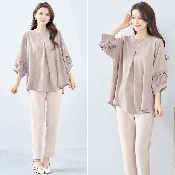 パンツと合わせたカジュアルコーディネート N03-999 モデル横向き動きのある構図