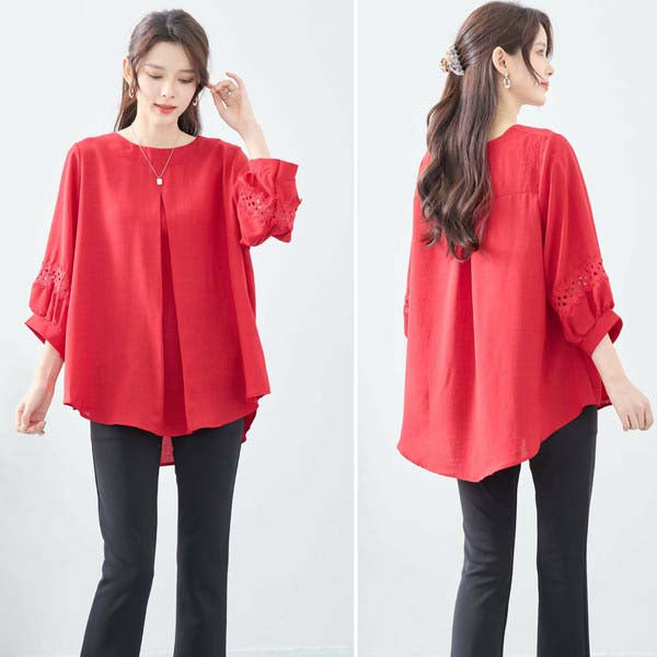 ボルドー カットソー N03-999 モデル正面 シンプル着こなし例