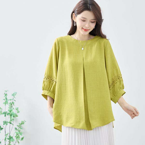 マスタードイエロー カットソー N03-999 モデル前向き ゆるシルエット