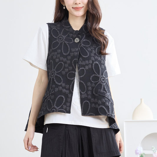 【M〜L】花柄ジャカード・アートベスト|立体感×重ね着映えトップス・TRUBE・N33-013B