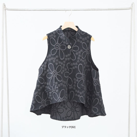 【M〜L】花柄ジャカード・アートベスト|立体感×重ね着映えトップス・TRUBE・N33-013B