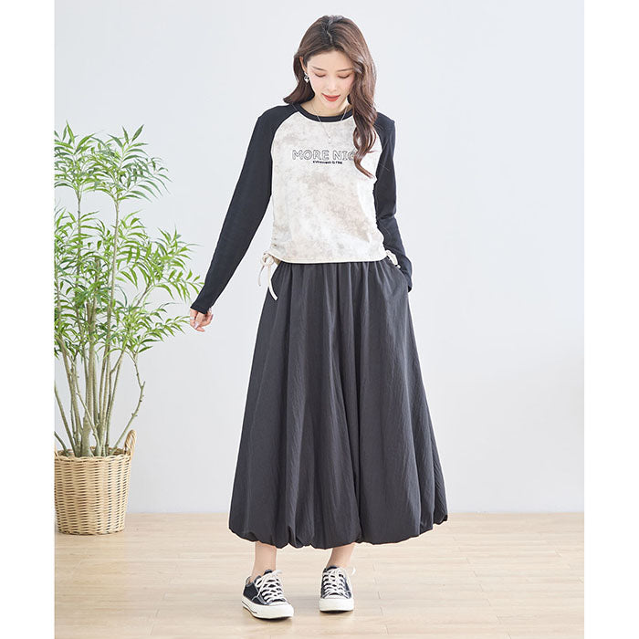 【M〜L】英字刺繍プリント ラグランスリーブ ドローストリング長袖カットソー|TRUBE N12-208