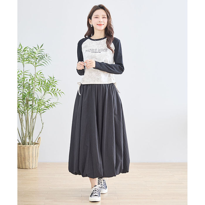 【M〜L】英字刺繍プリント ラグランスリーブ ドローストリング長袖カットソー|TRUBE N12-208