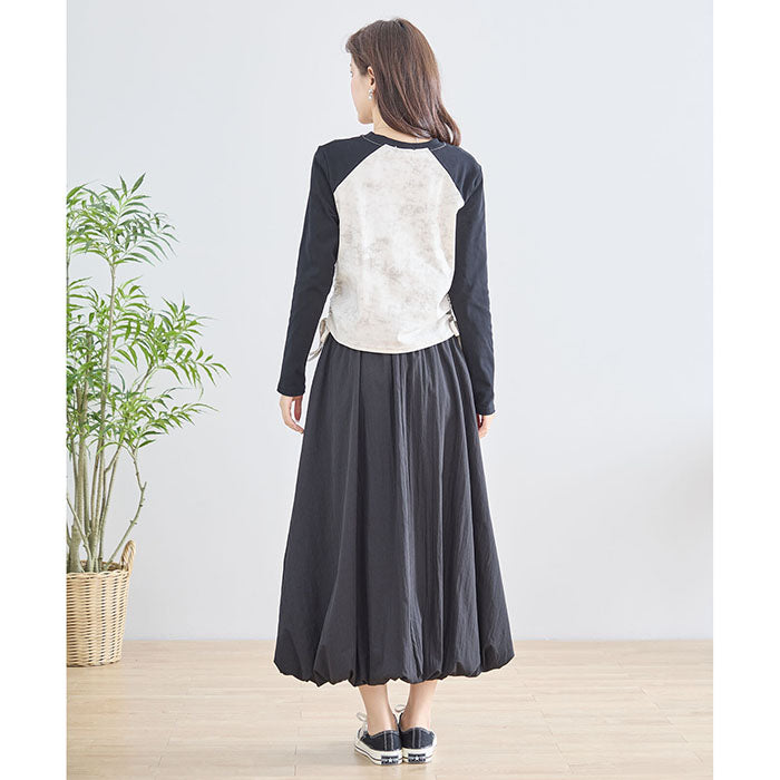 【M〜L】英字刺繍プリント ラグランスリーブ ドローストリング長袖カットソー|TRUBE N12-208