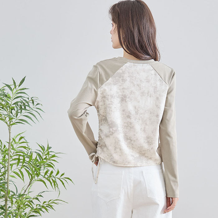 【M〜L】英字刺繍プリント ラグランスリーブ ドローストリング長袖カットソー|TRUBE N12-208