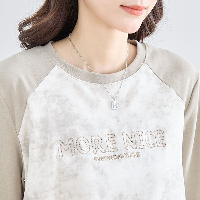 【M〜L】英字刺繍プリント ラグランスリーブ ドローストリング長袖カットソー|TRUBE N12-208