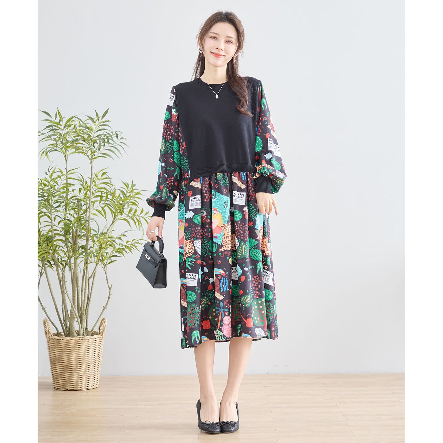 【M〜L】レイヤード風 POPプリント ワンピース (N83-094) (5号店)
