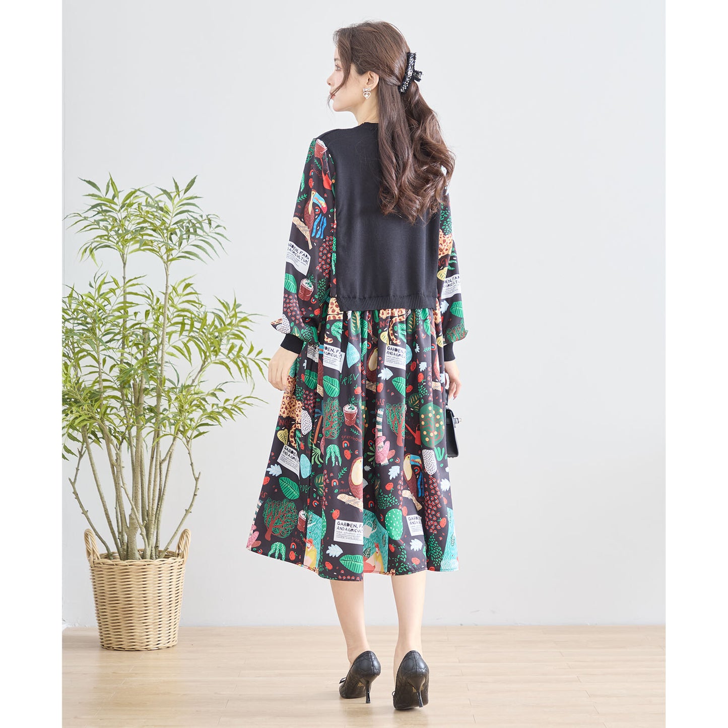 【M〜L】レイヤード風 POPプリント ワンピース (N83-094) (5号店)