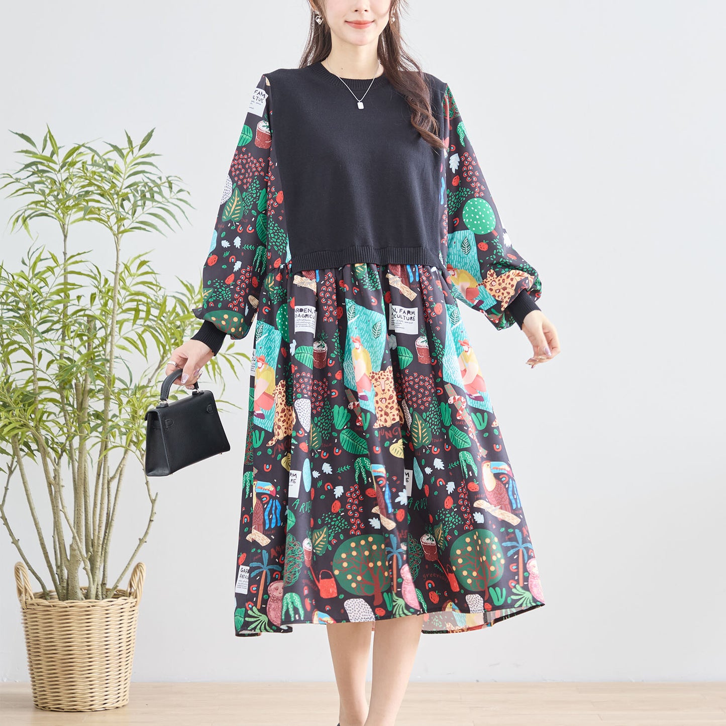 【M〜L】レイヤード風 POPプリント ワンピース (N83-094) (5号店)