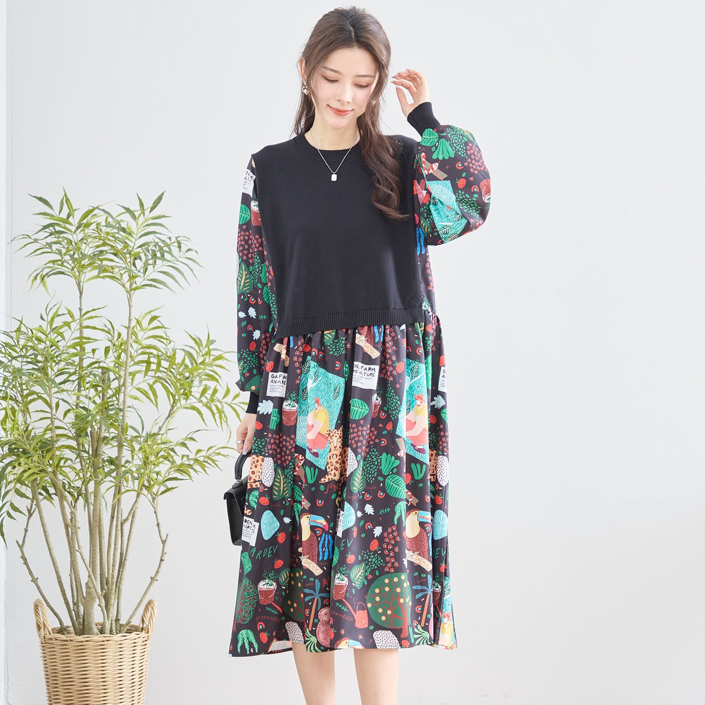 【M〜L】レイヤード風 POPプリント ワンピース (N83-094) (5号店)