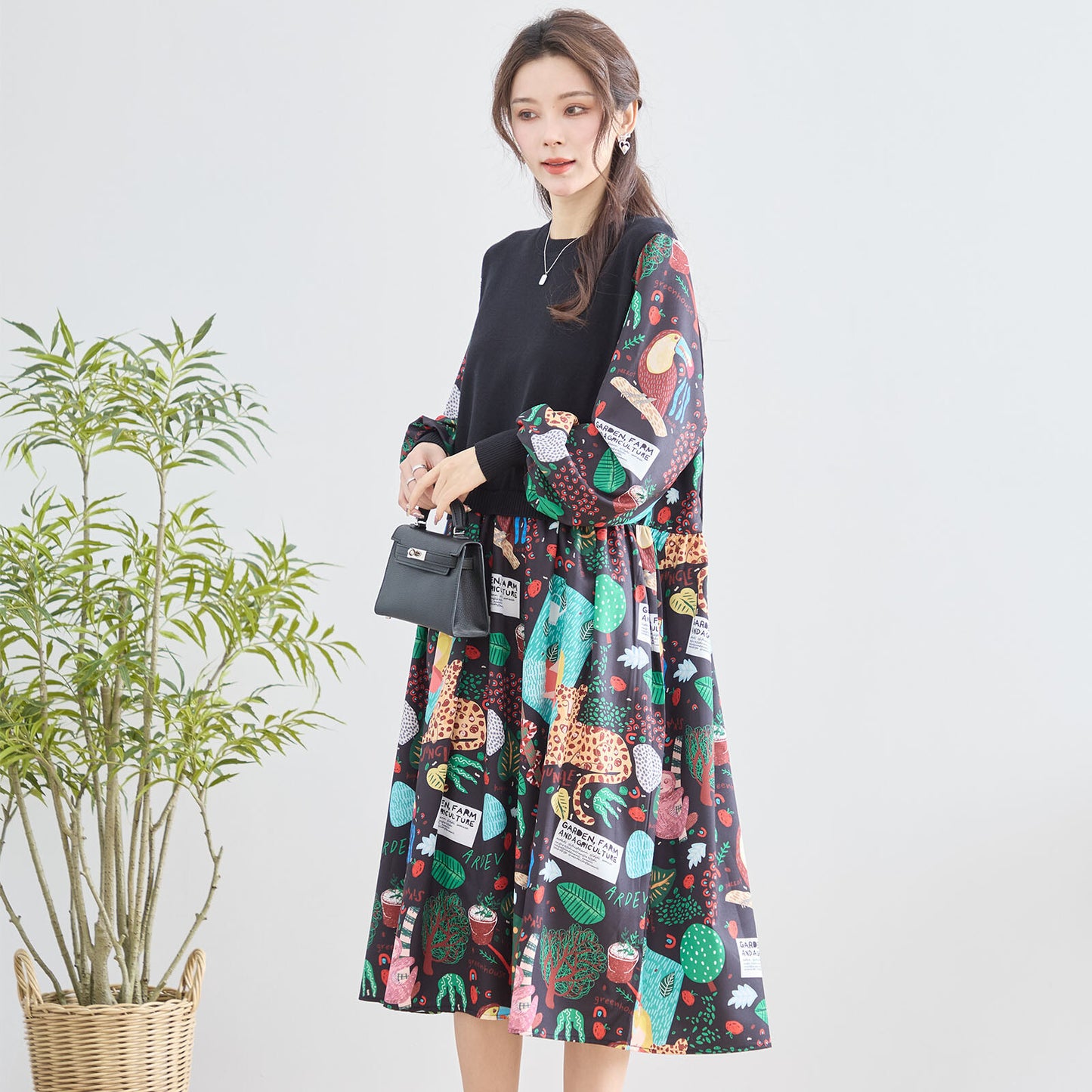 【M〜L】レイヤード風 POPプリント ワンピース (N83-094) (5号店)