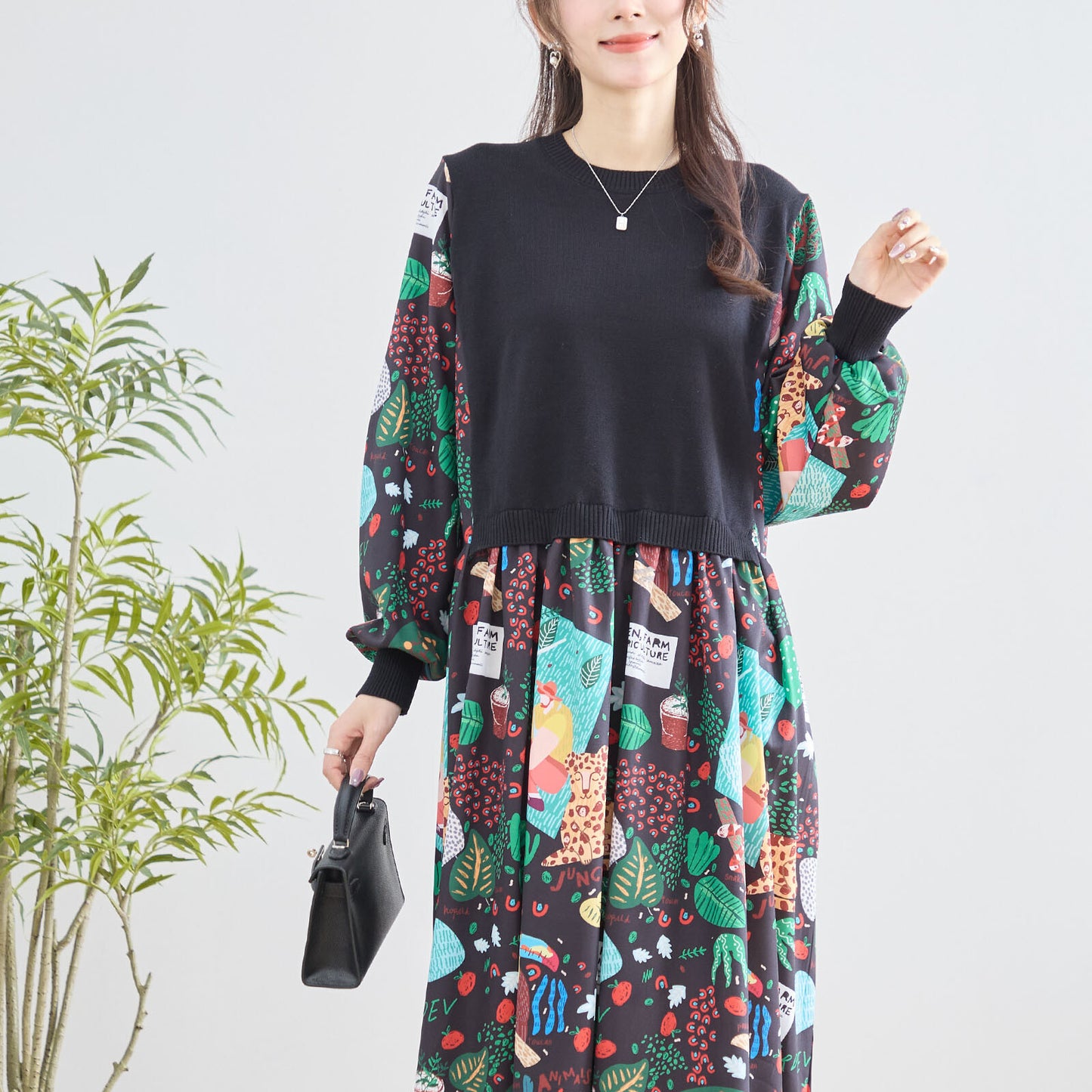 【M〜L】レイヤード風 POPプリント ワンピース (N83-094) (5号店)