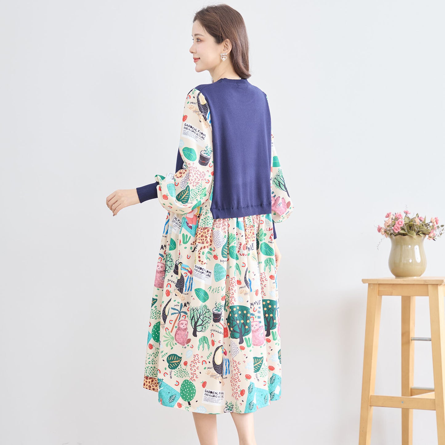 【M〜L】レイヤード風 POPプリント ワンピース (N83-094) (5号店)